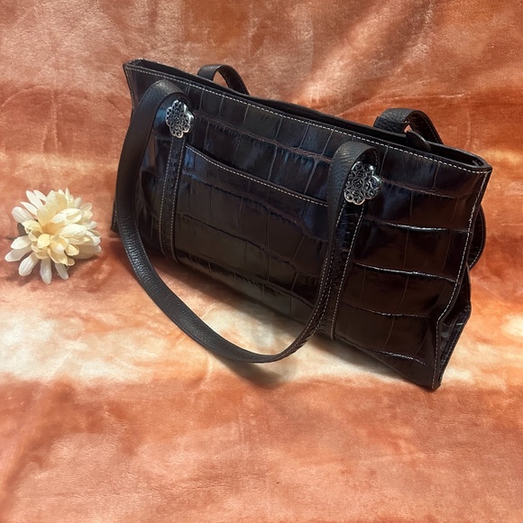Vintage Brighton Brown Leather Croc Handbag Tote